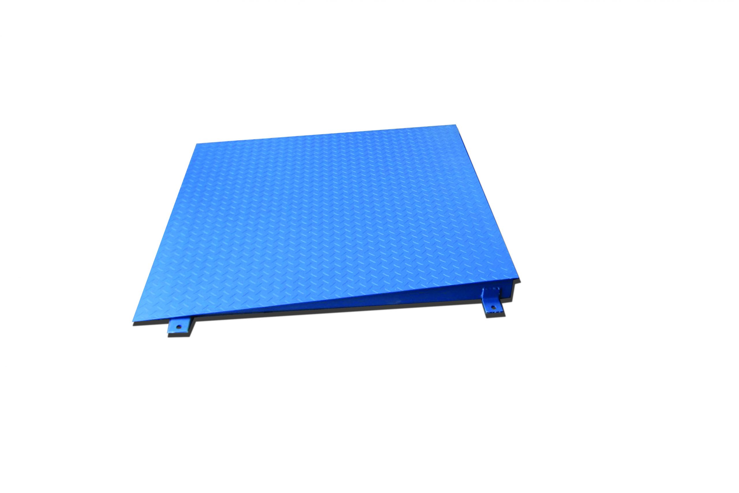 ramp Blue industrial weighing platform scale with a textured surface, ideal for precise measurements and easy scale calibration, isolated on a white background.