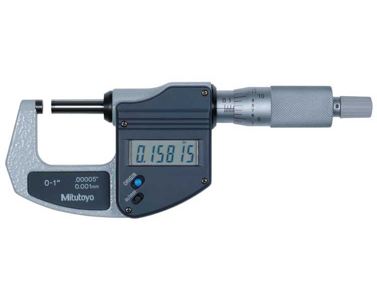 A digital micrometer gauge displaying a measurement of 0.15815 on its LCD screen.
